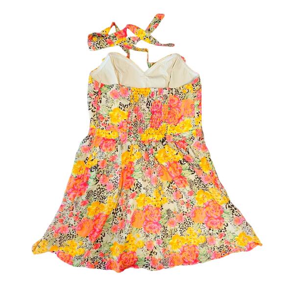 GUESS Sundress Floral Cottage Size 10 Halter Cotton Ruched Mini Bustier Boho - Picture 15 of 16